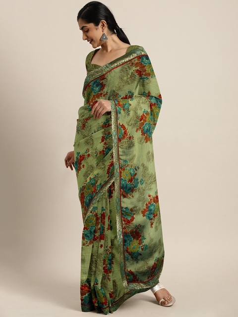 

Triveni Green Printed Poly Chiffon Saree