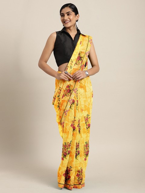 

Triveni Yellow & Orange Printed Poly Chiffon Saree
