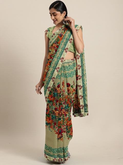 

Triveni Green & Orange Poly Chiffon Printed Saree