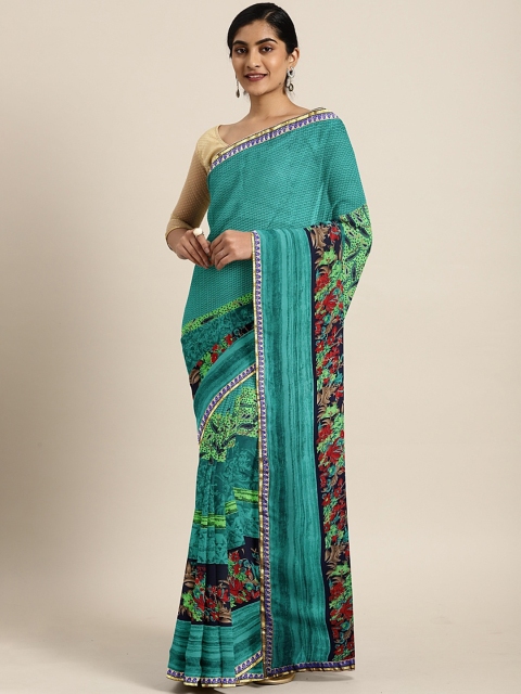 

Triveni Teal & Red Poly Georgette Printed Saree