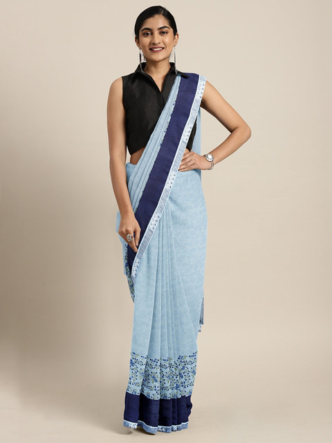 

Triveni Blue Printed Poly Georgette Saree