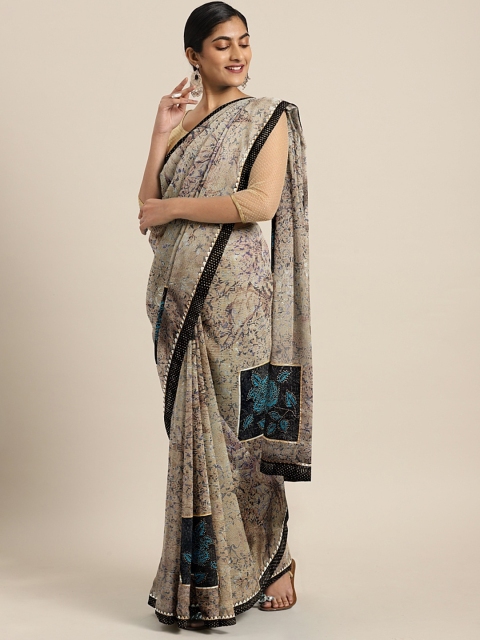 

Triveni Beige & Grey Poly Chiffon Printed Saree