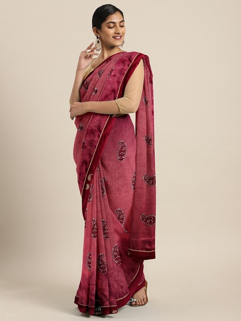 

Triveni Rust Pink Printed Poly Chiffon Saree