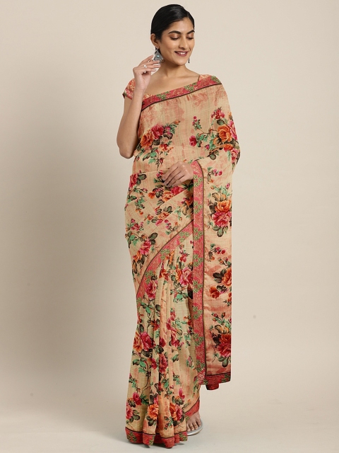 

Triveni Orange & Pink Poly Chiffon Printed Saree