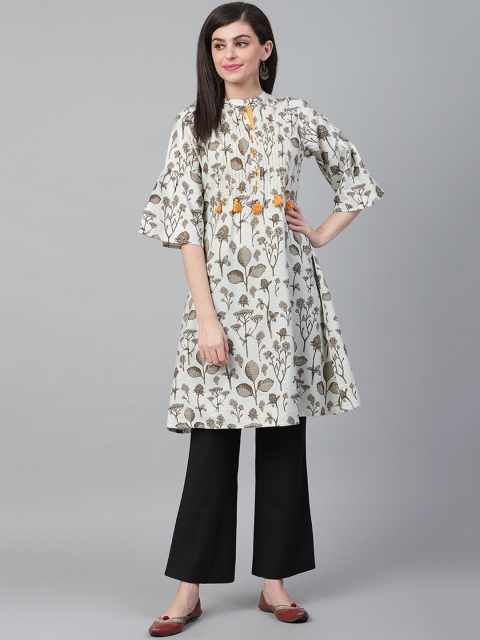 

Shree Women Off-White & Taupe Floral Print A-Line Kurta