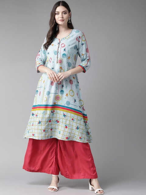 

Shree Women Blue & Red Printed A-Line Kurta