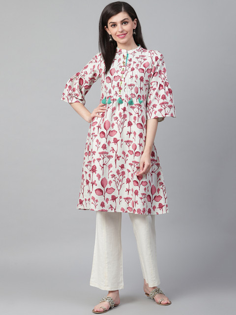 

Shree Women Off-White & Pink Floral Print A-Line Kurta