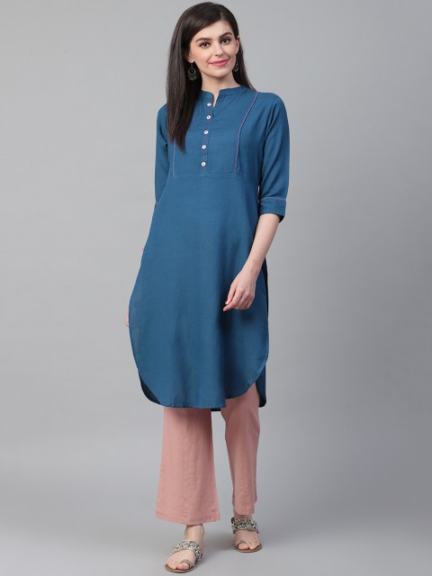 

Shree Women Navy Blue Solid Straight Kurta