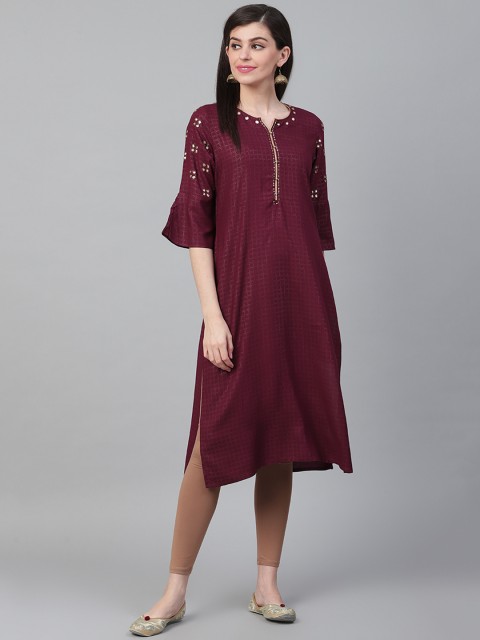 

Shree Women Burgundy Checked Straight Kurta