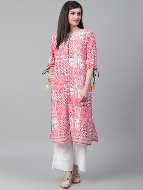 

Shree Women Pink & White Printed Straight Kurta
