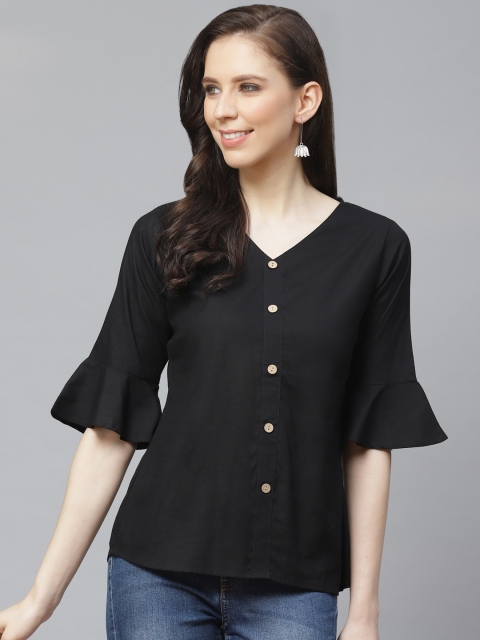 

AASI - HOUSE OF NAYO Women Black Solid Pure Cotton Top