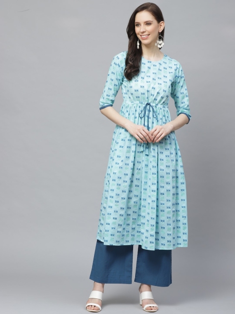 

AASI - HOUSE OF NAYO Women Blue Ethnic Printed Kurta with Palazzos