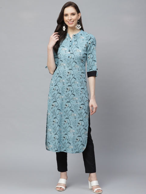 

AASI - HOUSE OF NAYO Women Blue & Black Printed Kurta with Trousers