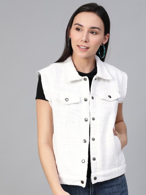 

I AM FOR YOU Women Off-White Self Design Lightweight Tailored Jacket