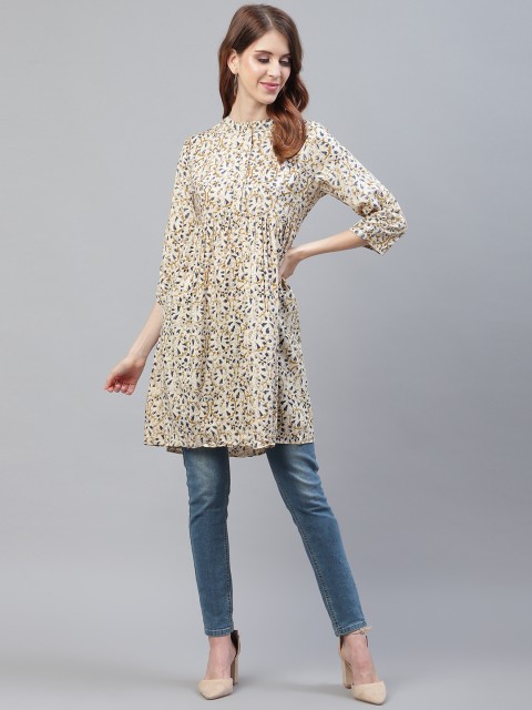 

I AM FOR YOU Women Cream-Coloured & Navy Blue Empire Printed A-Line Kurta