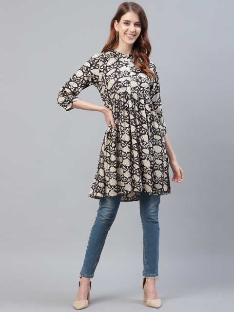 

I AM FOR YOU Women Black & Off-White Ethnic Print A-Line Kurta