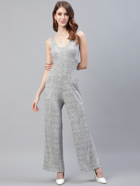 

I AM FOR YOU Women Black & Off-White Printed Basic Jumpsuit