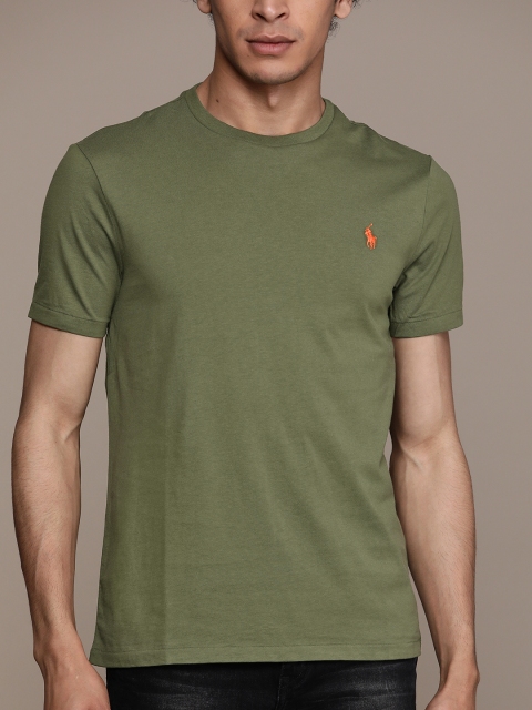 

Polo Ralph Lauren Men Olive Green Solid Round Neck T-shirt