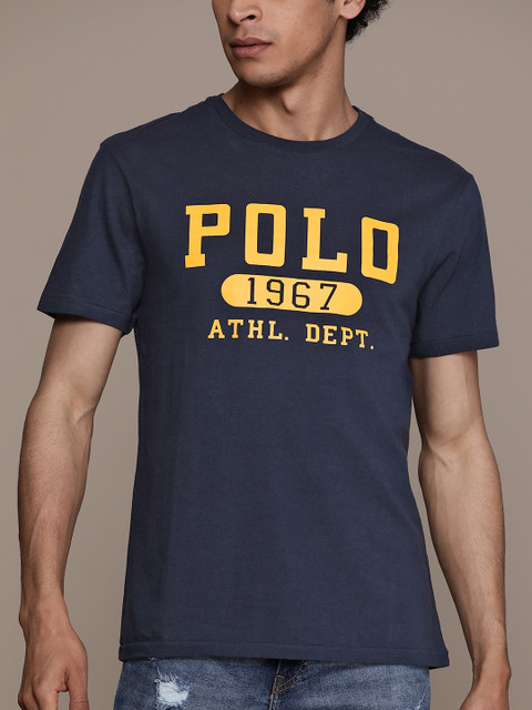 

Polo Ralph Lauren Men Navy Blue & Yellow Printed Round Neck T-shirt