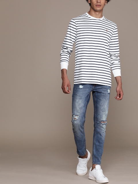 

Polo Ralph Lauren Men White & Navy Blue Striped Round Neck T-shirt