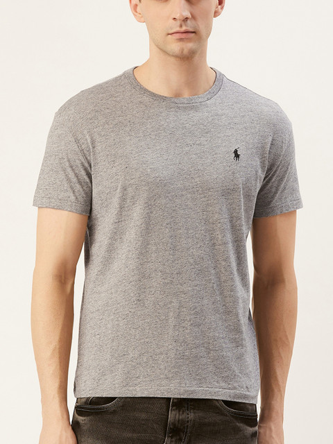 

Polo Ralph Lauren Men Grey Melange Solid Round Neck T-shirt