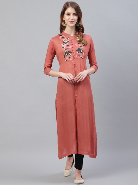 

I AM FOR YOU Women Dusty Pink Yoke Design A-Line Kurta
