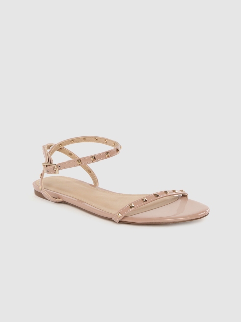 

Forever New Women Dusty Pink and Gold-Toned Studded Open Toe Flats