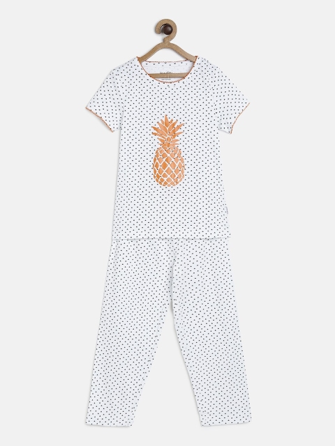 

mackly Girls White Printed Night suit