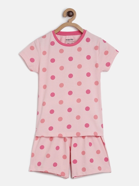 

mackly Girls Peach-Coloured Polka dots Printed Night suit