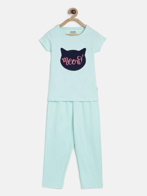 

mackly Girls Sea Green Printed Night suit