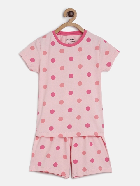 

mackly Girls Peach-Coloured Printed Night suit