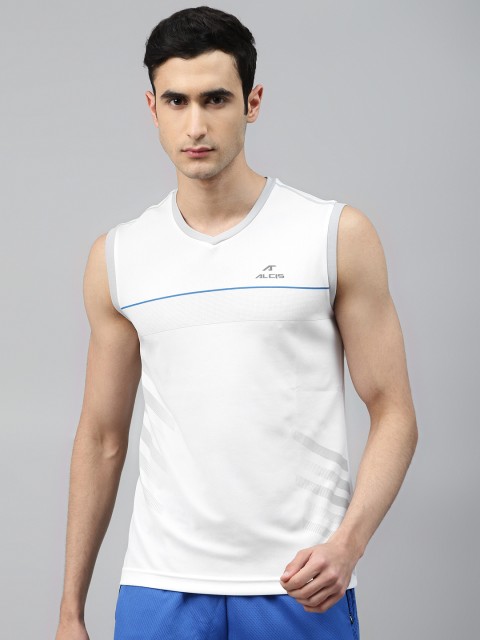 

Alcis Men White Printed V-Neck Badminton T-shirt