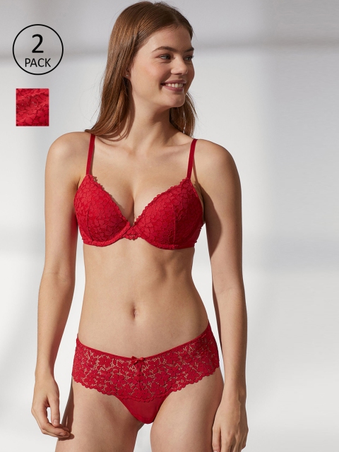 

H&M Women Red 2-Pack Lace Thong Briefs 0854384005