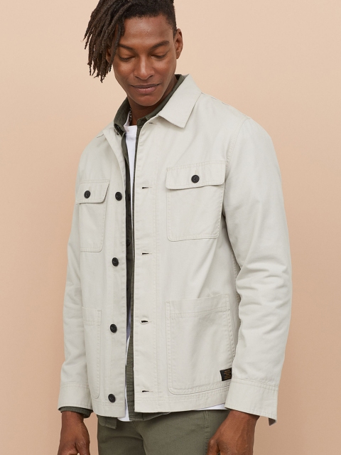 

H&M Men Beige Solid Twill Shirt Jacket