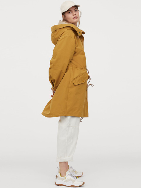 

H&M Women Mustard Yellow Solid Hooded Parka