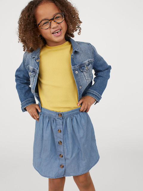 

H&M Girls Blue Solid Button-Front Skirt
