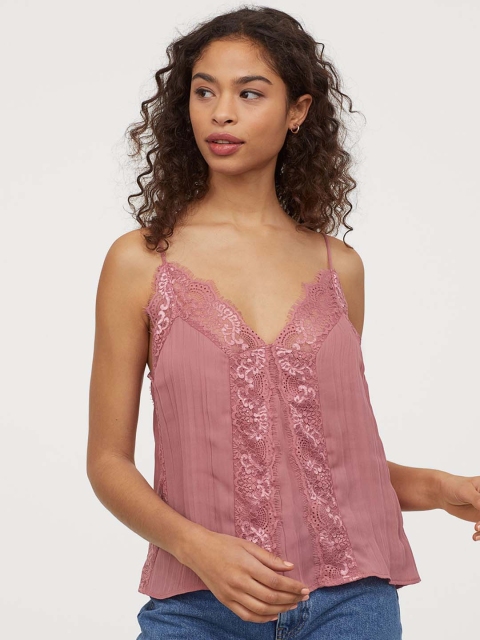 

H&M Women Pink Strappy Top with Lace