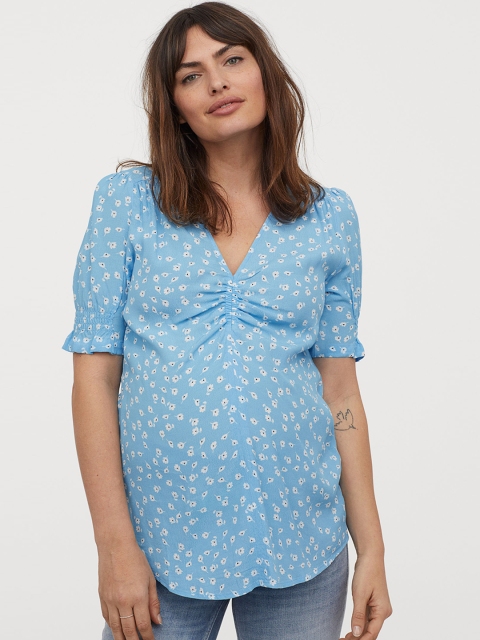 

H&M Women Blue & White Printed MAMA V-Neck Blouse