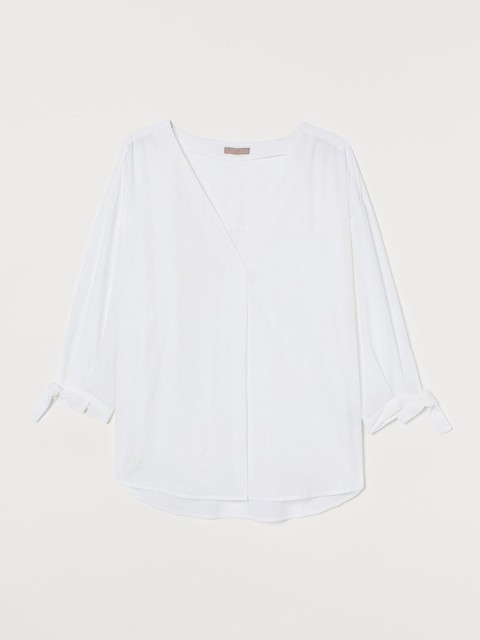 

H&M+ Women White Solid V-neck Sustainable Blouse
