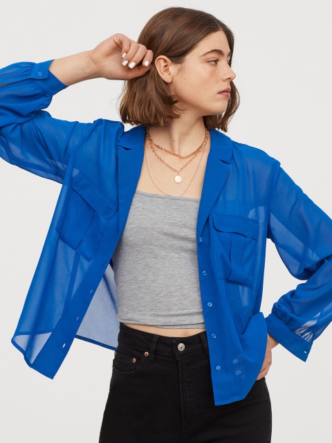 

H&M Women Blue Solid Airy Utility Blouse