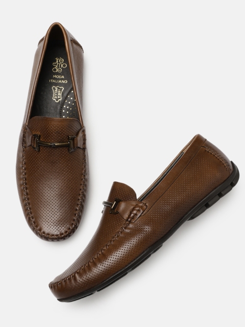 

Tresmode Men Tan Brown Leather Horsebit Loafers