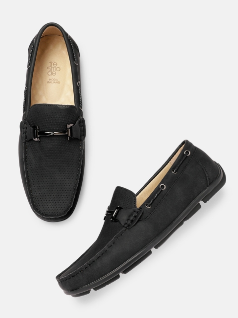 

Tresmode Men Black Leather Driving Shoes