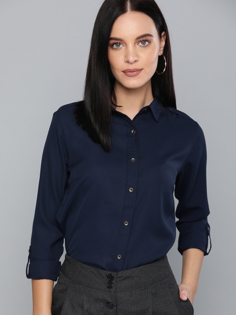 

HERE&NOW Women Navy Blue Regular Fit Solid Formal Shirt