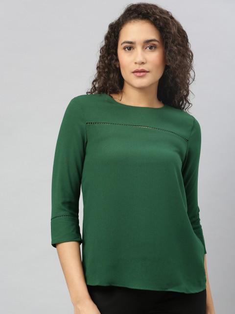 

Allen Solly Woman Green Solid Regular Top with Lace Insert Detail