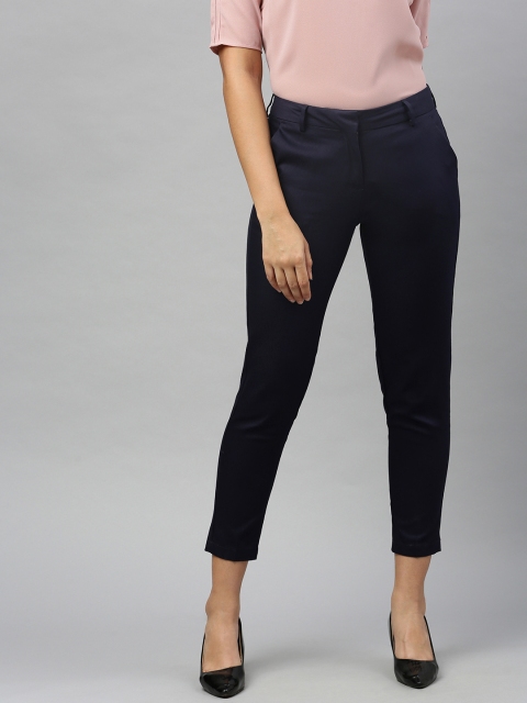 

Allen Solly Woman Navy Blue Regular Fit Solid Cropped Trousers