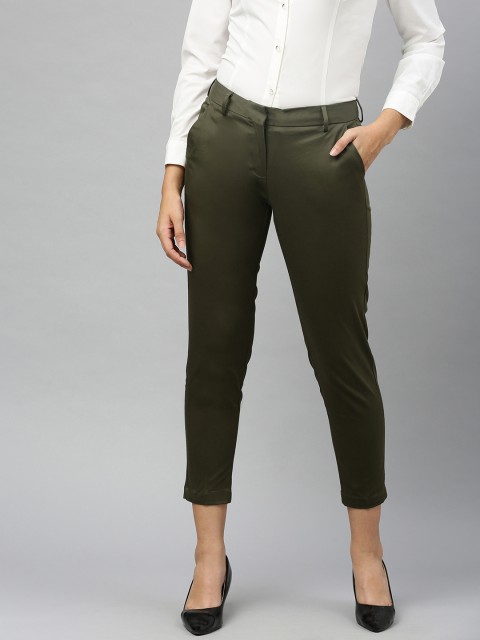 

Allen Solly Woman Women Olive Green Regular Fit Solid Cigarette Trousers