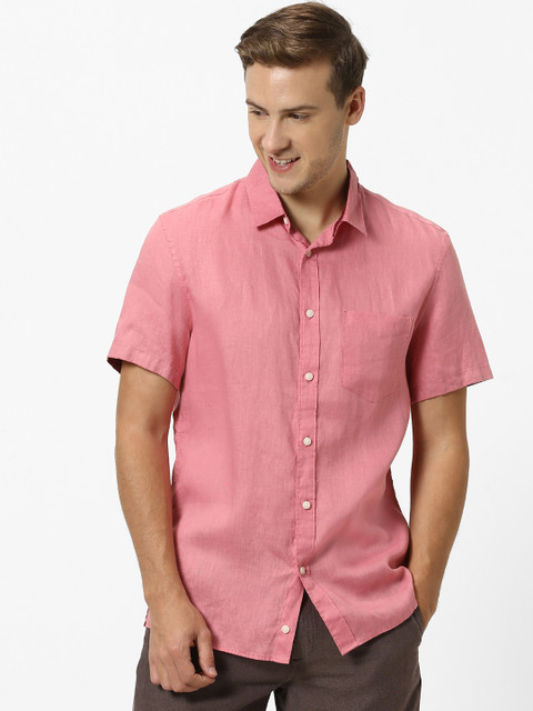 

Celio Men Coral Pink Regular Fit Solid Linen Casual Sustainable Shirt