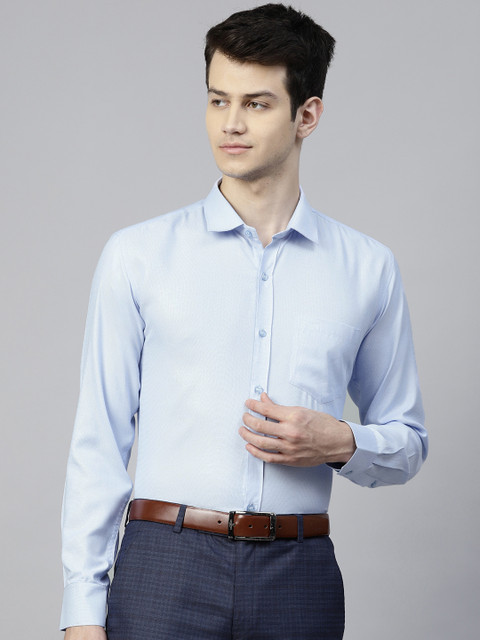 

MANQ Men Blue Slim Fit Self Design Formal Shirt