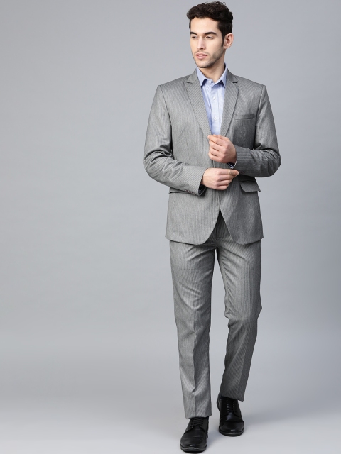 

MANQ Men Grey Striped Slim-Fit Single-Breasted Formal Suit