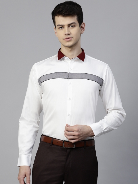 

ManQ Men White & Grey Slim Fit Colourblocked Party Shirt